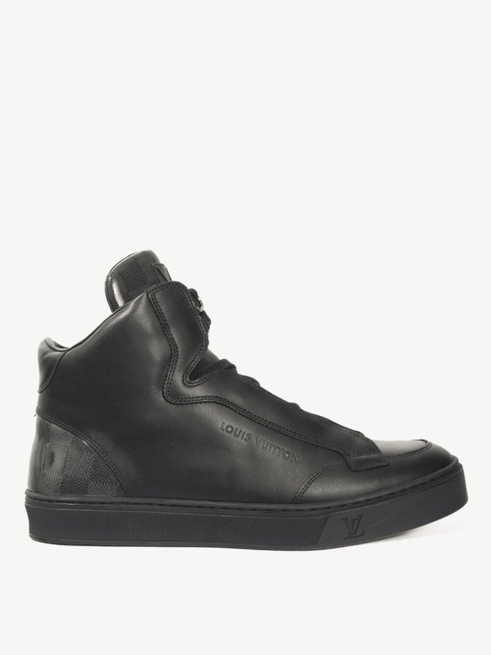Louis Vuitton Speaker Black Leather & Damier High-Top Sneakers